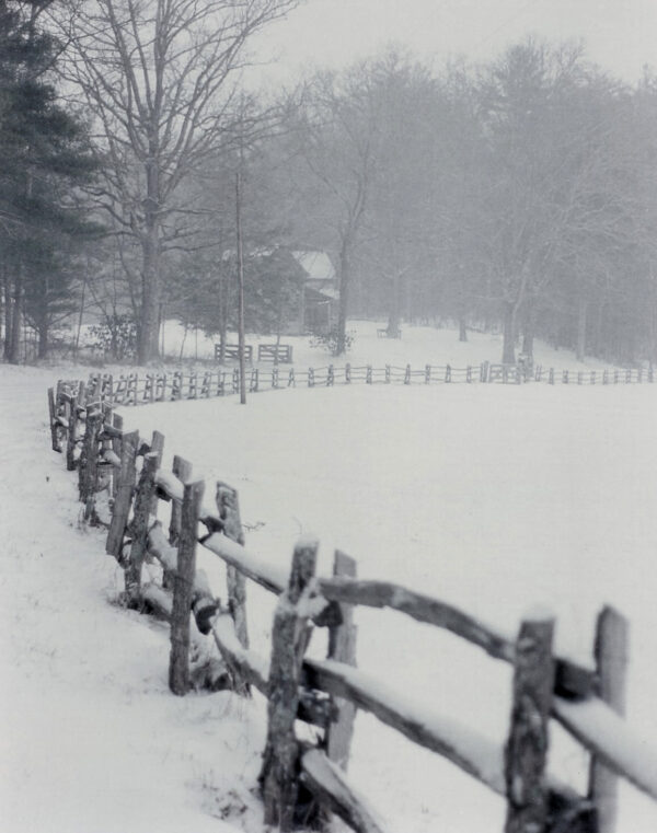 Snow in Horse Cove with the old Buck Hill House